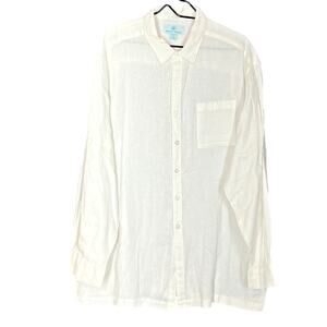 Beach House Linen Shirt Women 2XL White Button Up Relaxed Coastal Casual Comfort